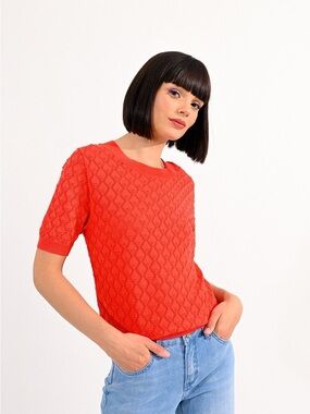 Molly Bracken Textured Short-Sleeve Knit Top - Red